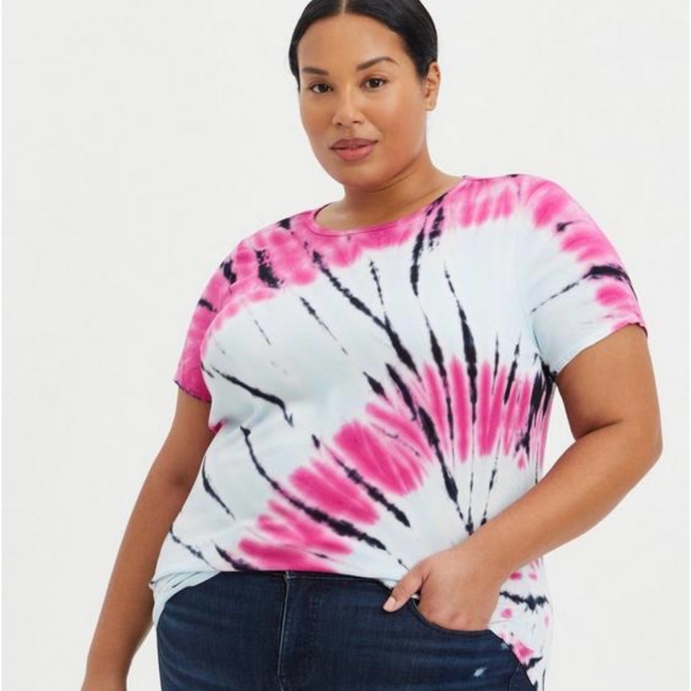Torrid Pink and Blue Tie Dye Soft-Stretch Challis Top Plus Sz 1X 14/16